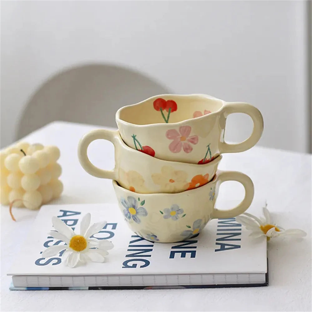 Kitchen Charm™ Ceramic Mug – Irregular Hand-Pinched Flower Design