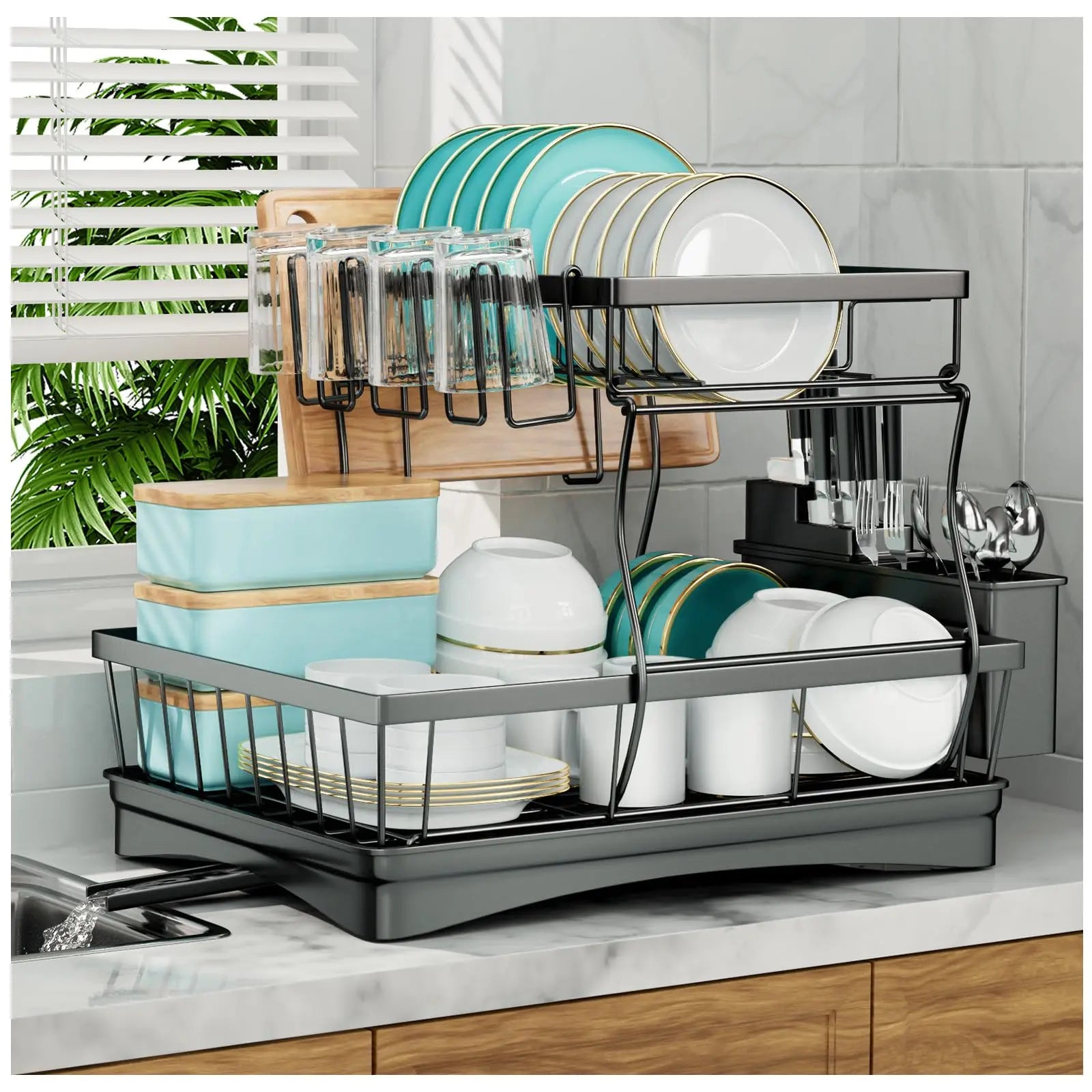Kitchen Charm™ Large 2-Tier Dish Drying Rack