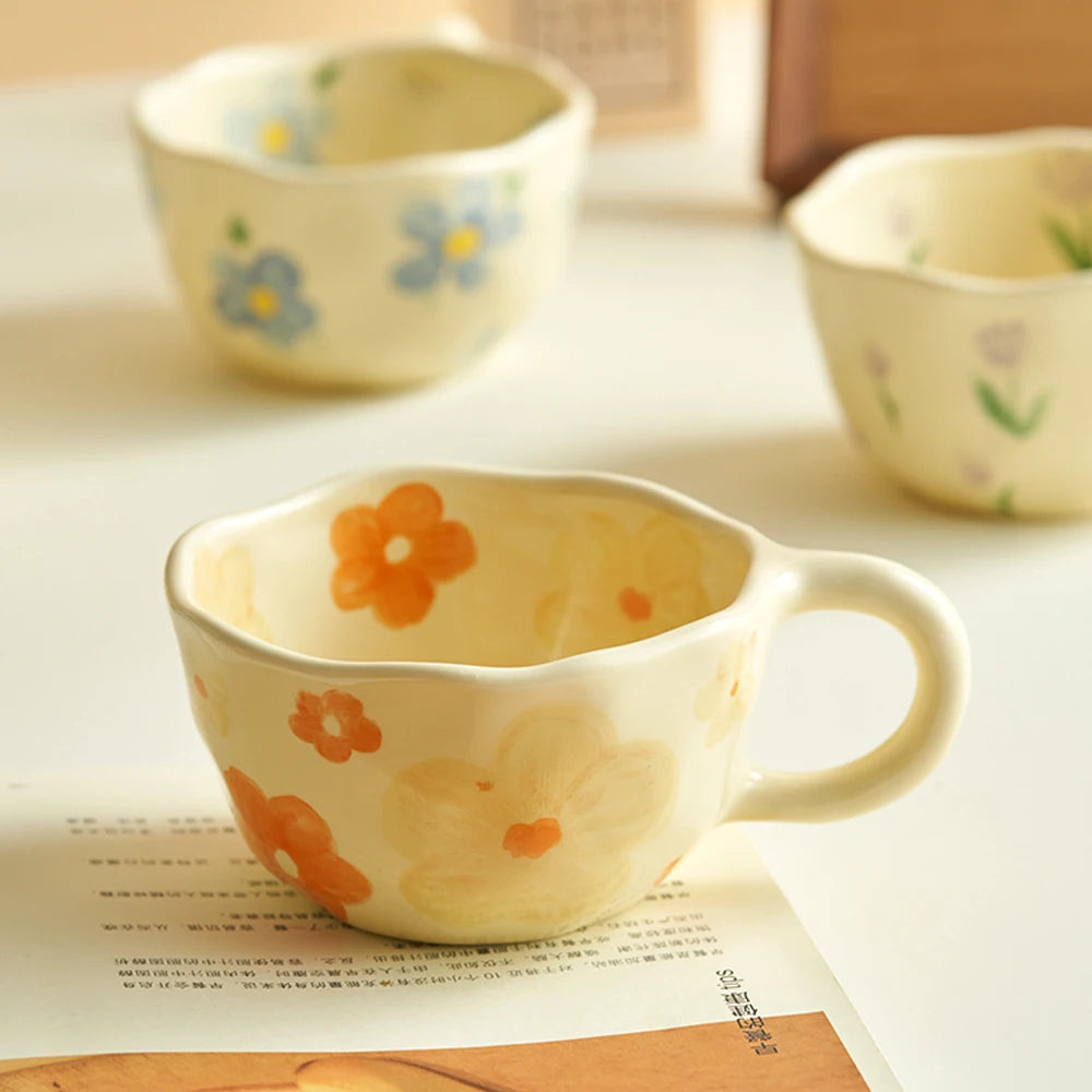 Kitchen Charm™ Ceramic Mug – Irregular Hand-Pinched Flower Design