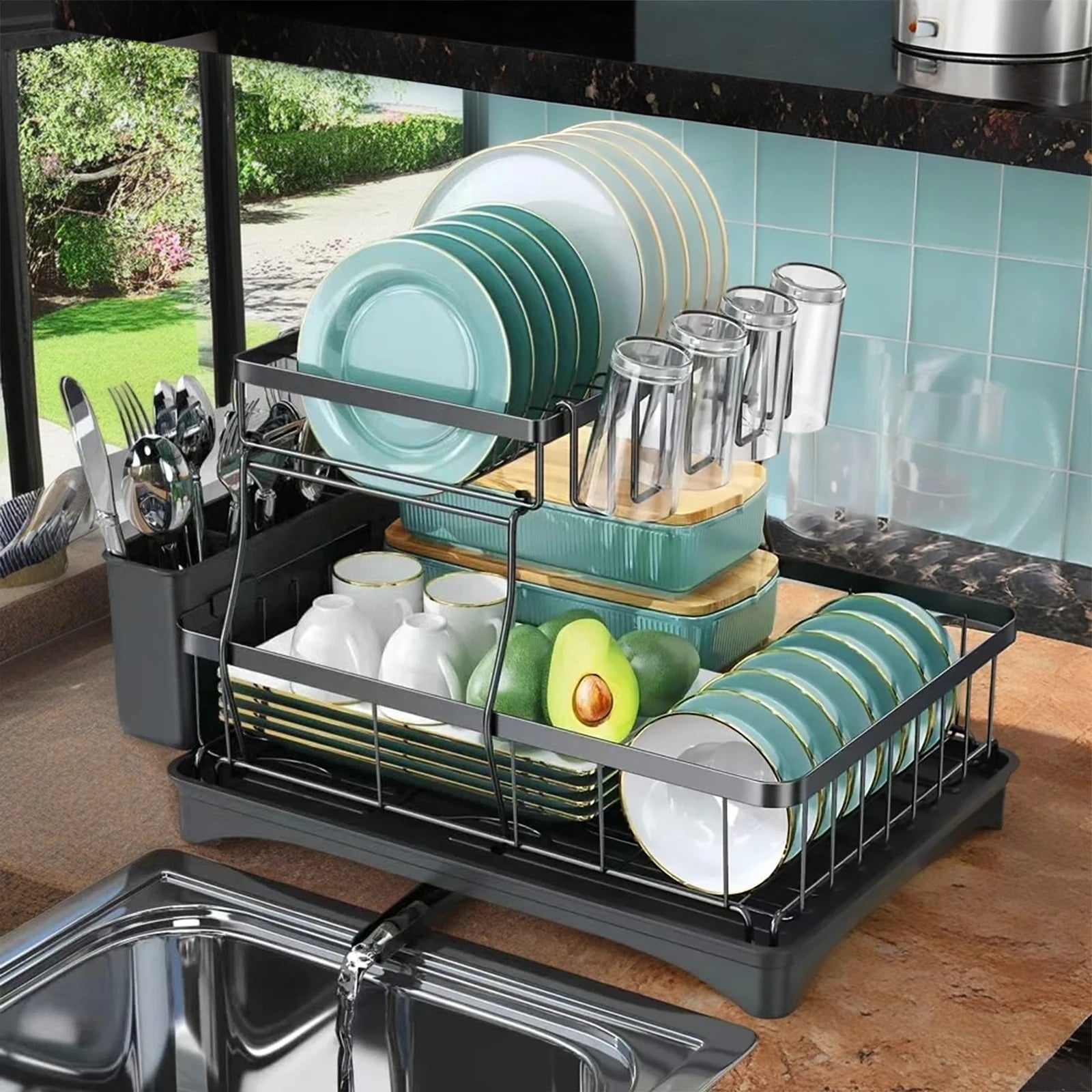 Kitchen Charm™ Large 2-Tier Dish Drying Rack