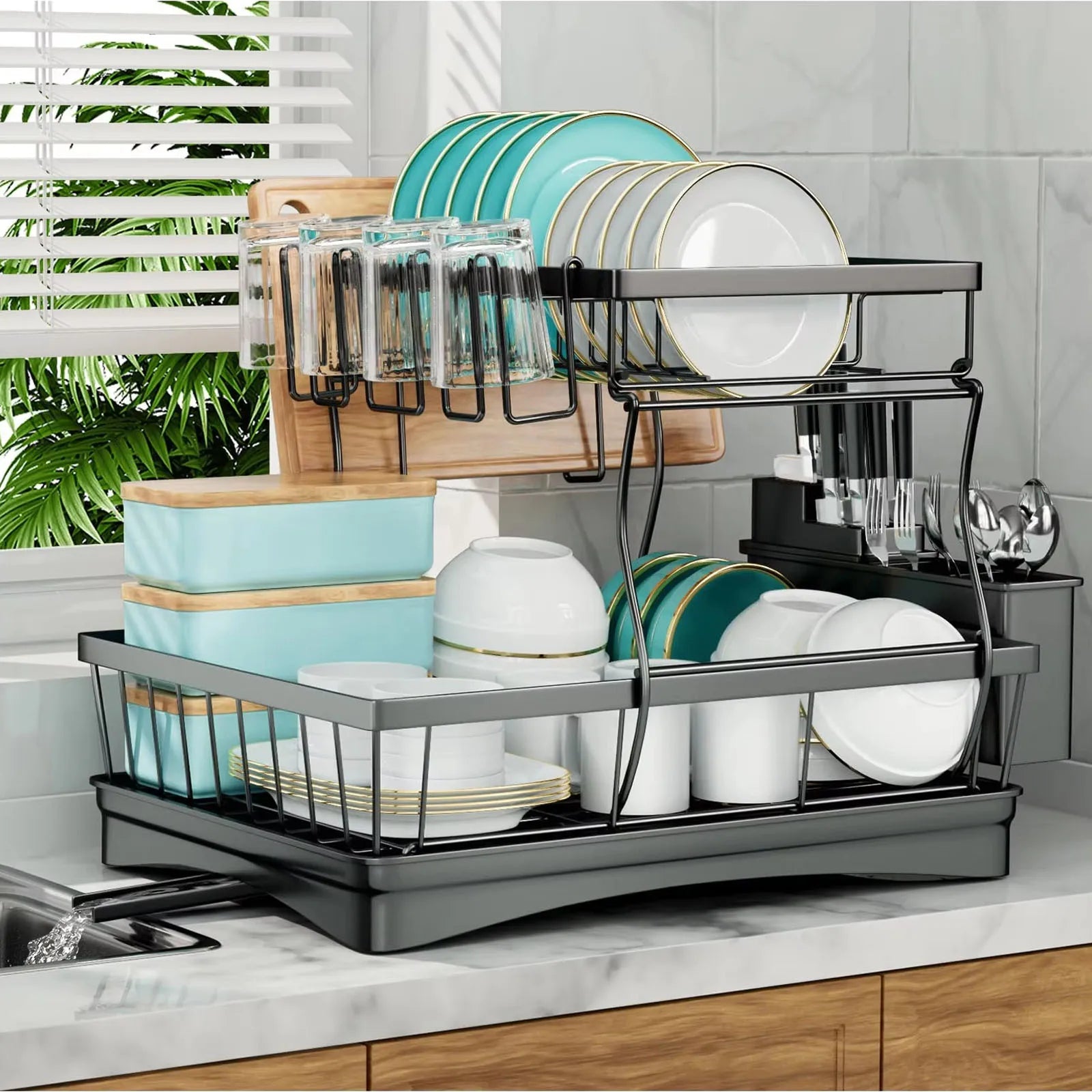 Kitchen Charm™ Large 2-Tier Dish Drying Rack