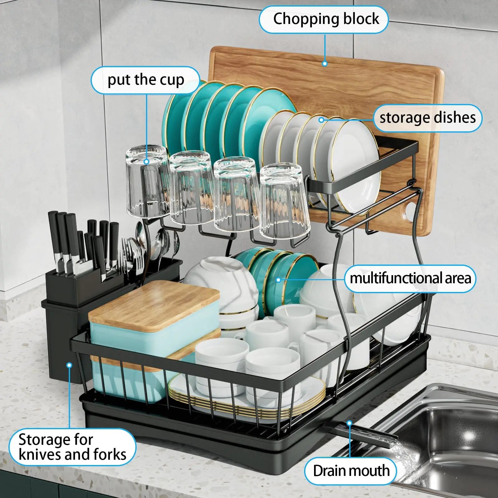 Kitchen Charm™ Large 2-Tier Dish Drying Rack