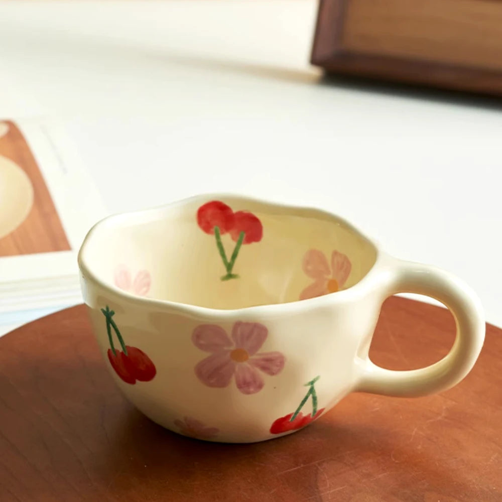 Kitchen Charm™ Ceramic Mug – Irregular Hand-Pinched Flower Design