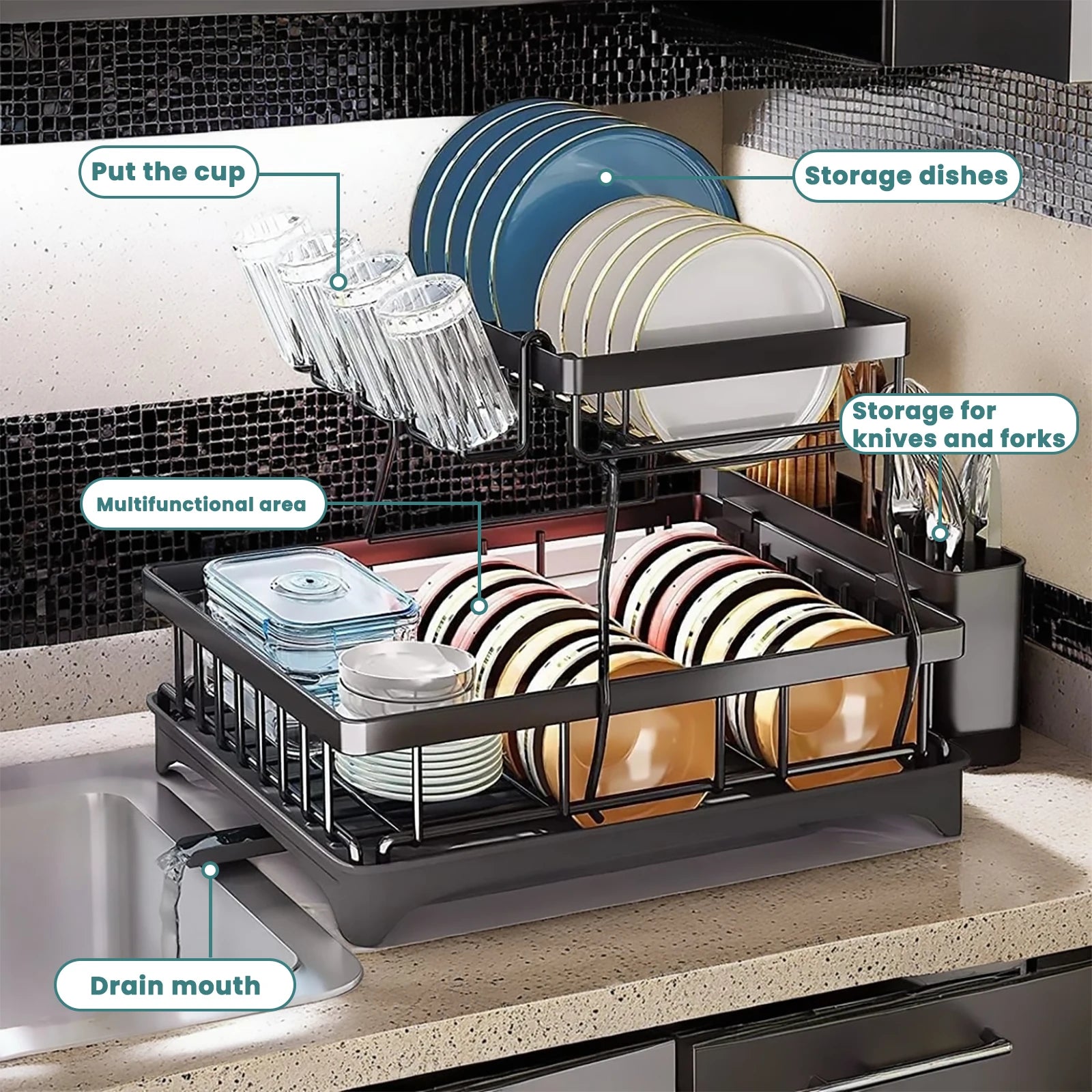 Kitchen Charm™ Large 2-Tier Dish Drying Rack